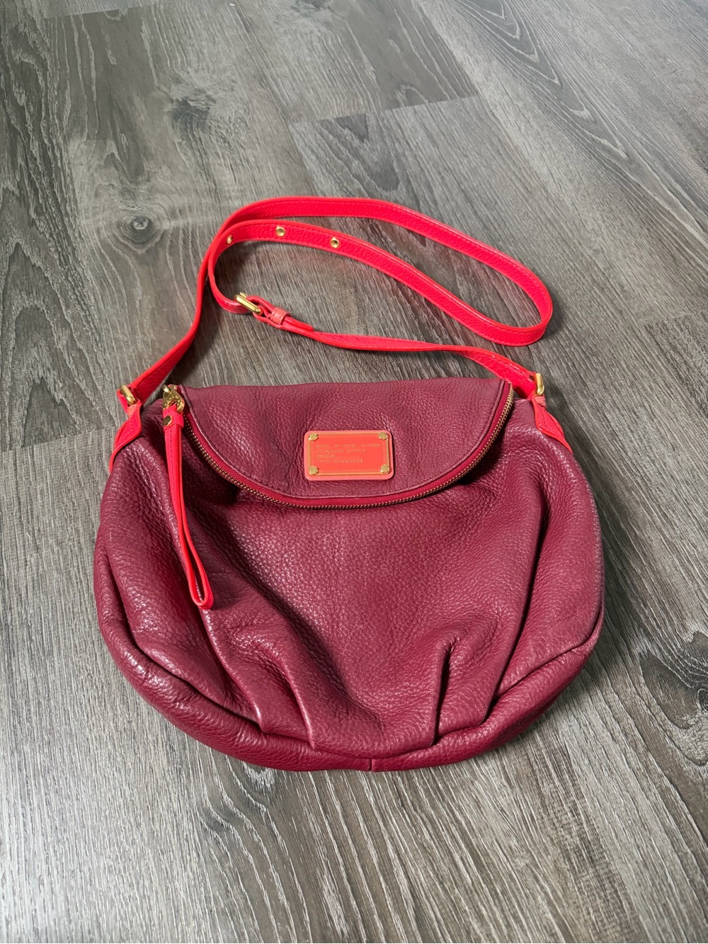 Marc by Marc Jacobs Burgundy Red Leather Crossbody with Coral Strap